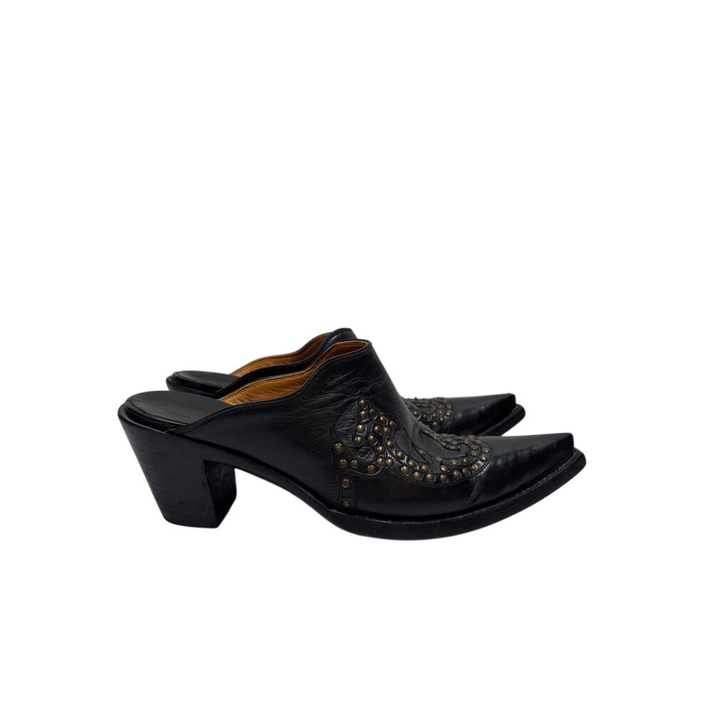 Old Gringo Pointed Toe Mules Womens 7B Black Leather Studded Block Heel